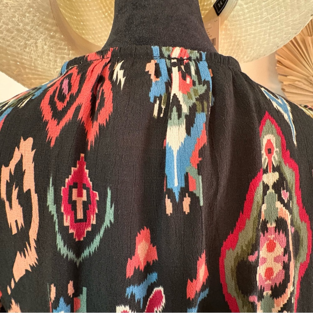 TOLANI Long Black Geometric Tribal Print Asymmetrical Contrast NEW Maxi Dress! - Picture 9 of 16